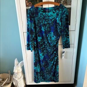 Chaps sz L Floral Blue and Green Dress nwt